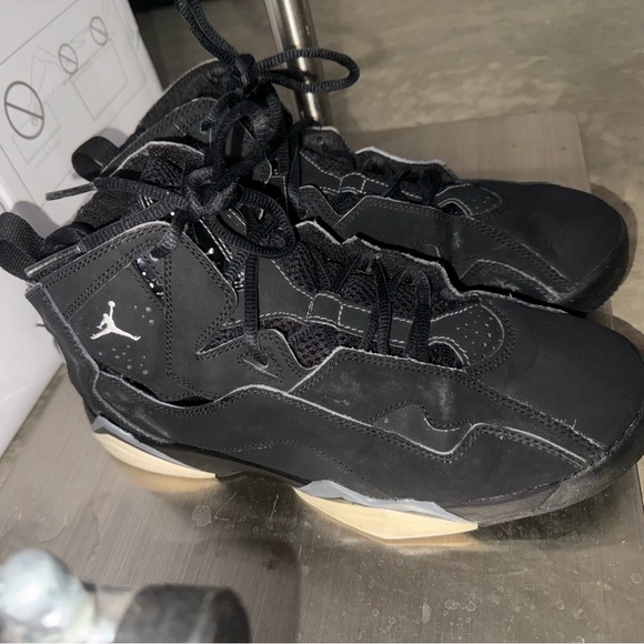 Jordan Nike 7s Black Suede Authentic Original Size 7Y Great Condition Pre-Owned - Picture 1 of 13